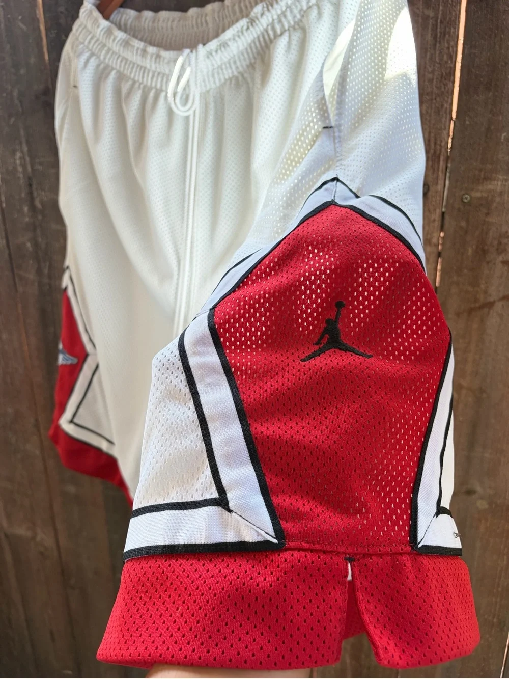 Men's White Air Jordan Athletic Y2K Mesh Shorts with Red Trim